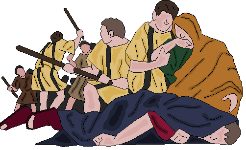Le consul Flavius Urbanis Iustus tombant sous les coups des émeutiers lors d'un affrontement dans l'Aventin.