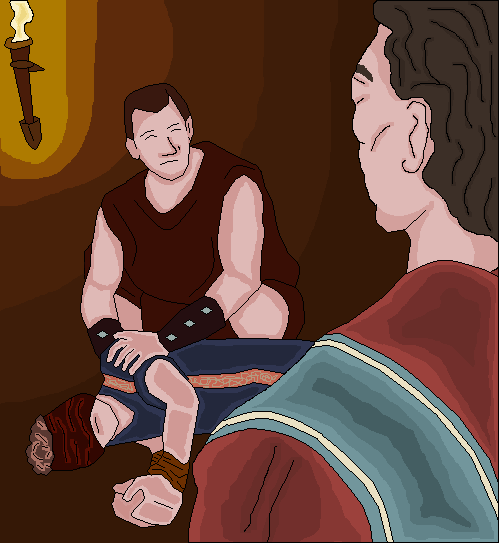 La libération du consul Julius Vanstenus Sanctus par des légionnaires sous la direction du questeur Appius Marius.